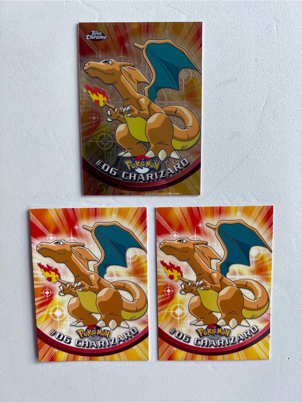 2000 Pokemon Charizard Topps Foil #06 TV Animation Card plus 2 Non foil